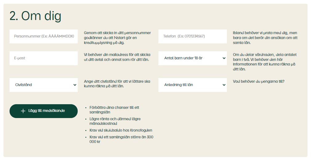 Plus1s ansökningsformulär för nystartslån