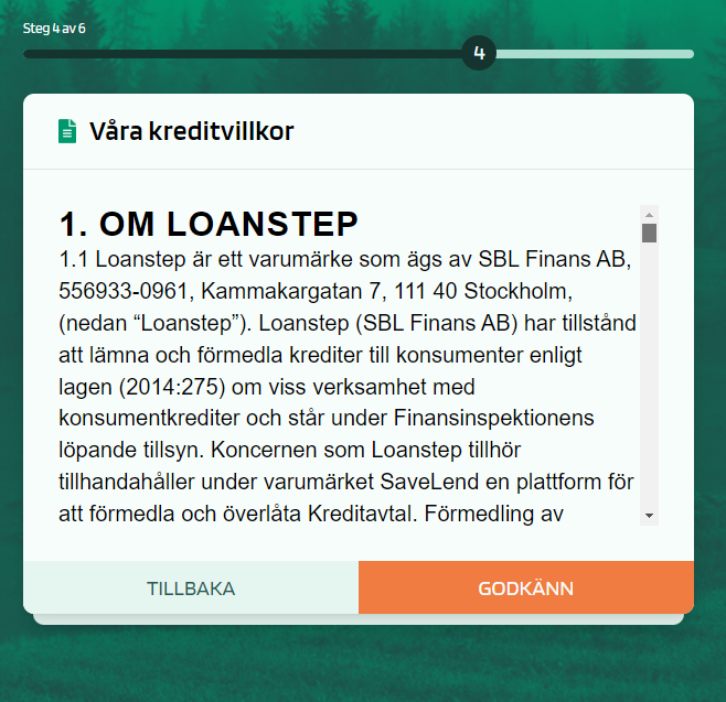 Snabblån Loanstep - Steg 5
