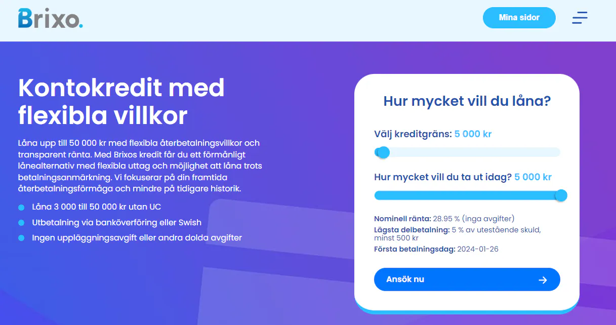 Brixos ansökningsformulär steg 1