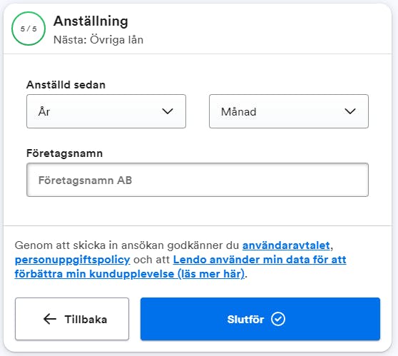 Lendo låneansökan steg 5