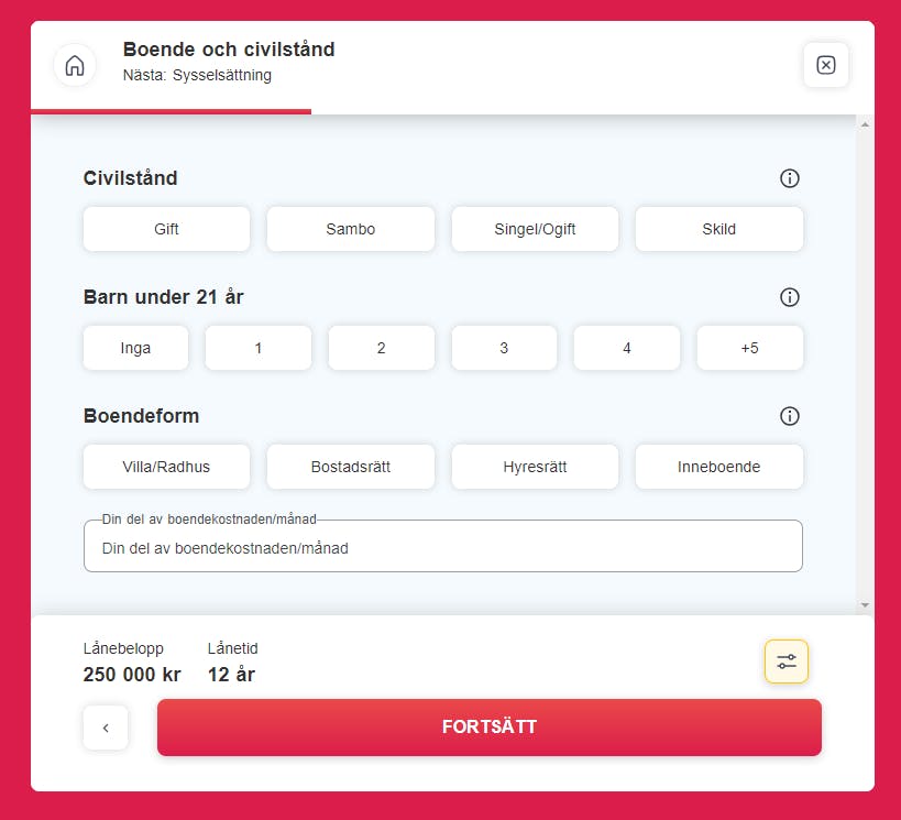 Enkelfinans ansökningsformulär steg 2
