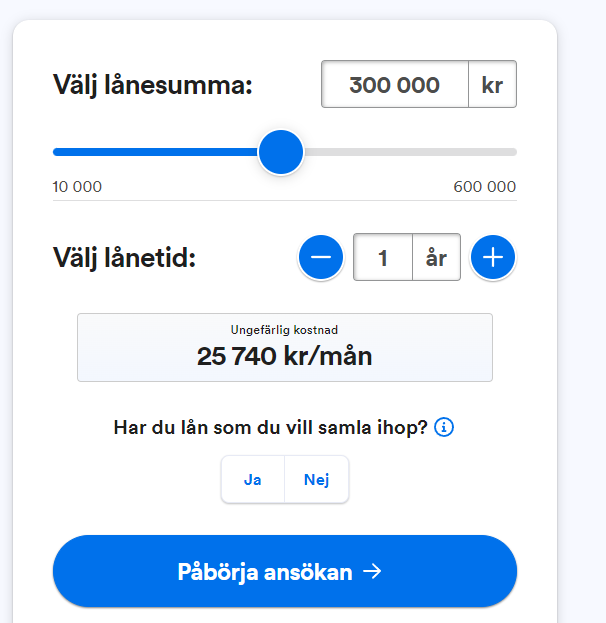 Lendo låneansökan steg 1
