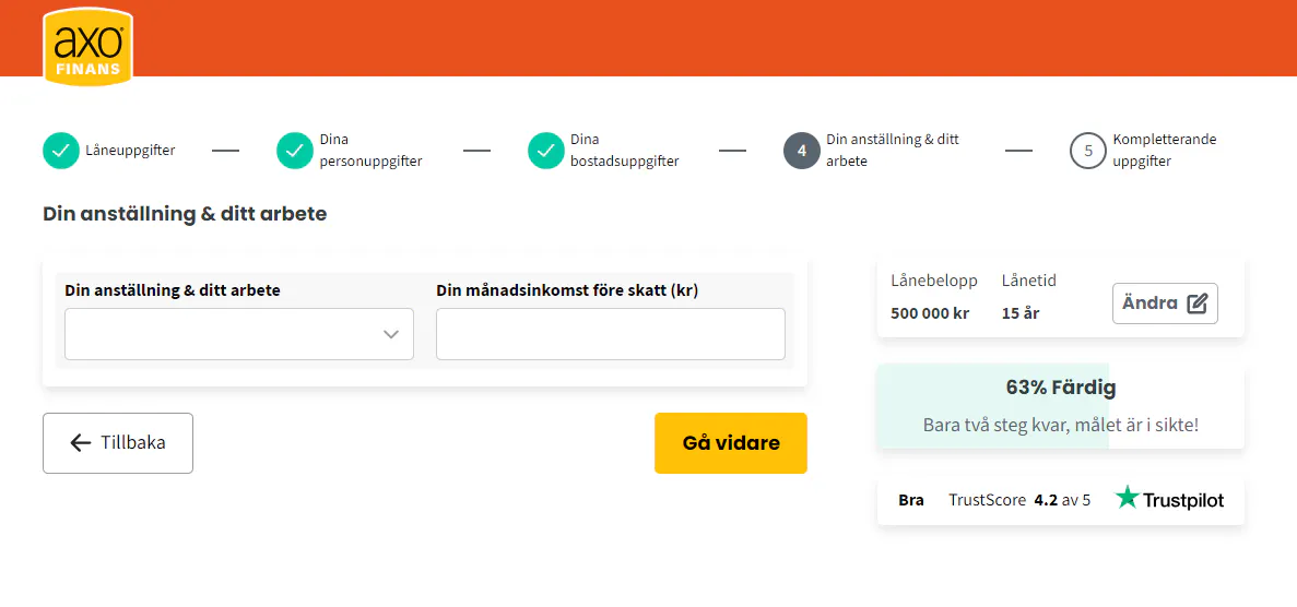 Axo finans ansökningsformulär steg 5