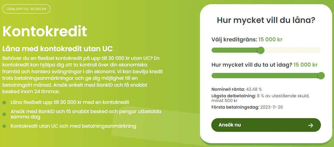 Kontokredit utan uc via Flexkontot