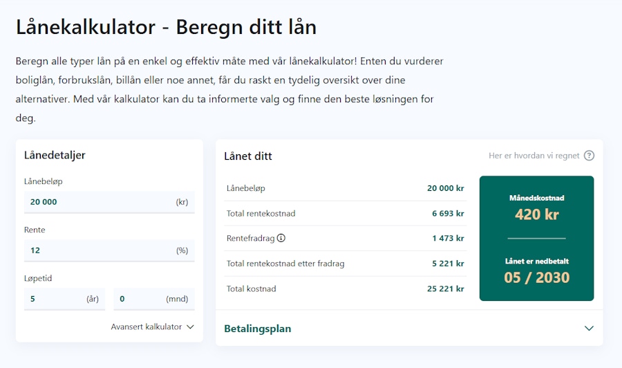 lånekalkulator.nu printscreen