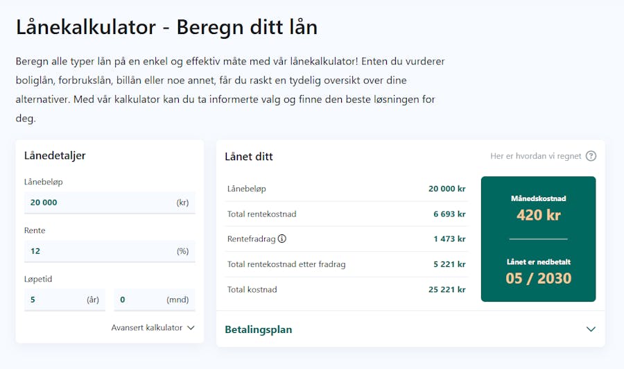 lånekalkulator.nu printscreen