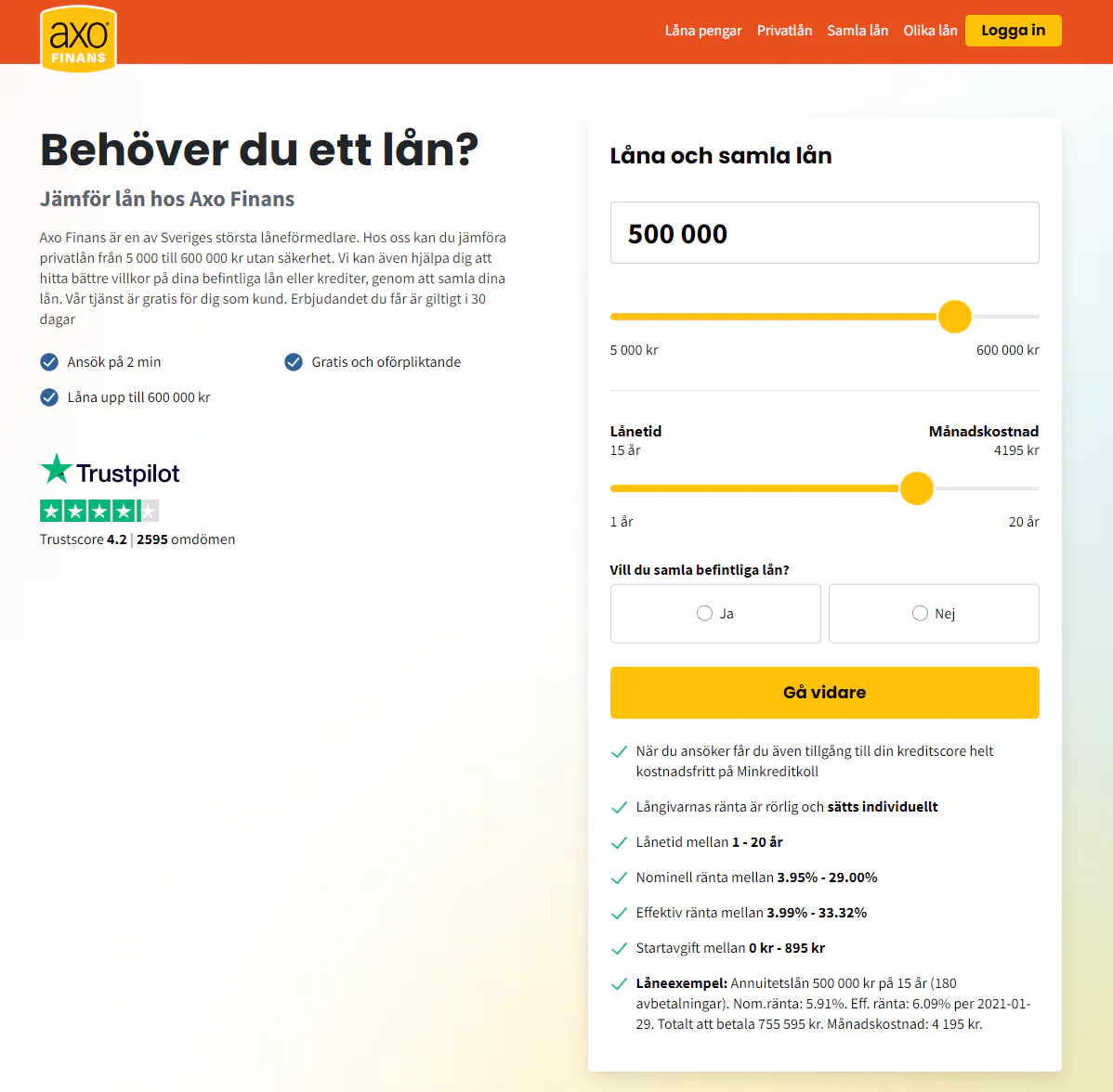 Axo finans ansökningsformulär steg 1