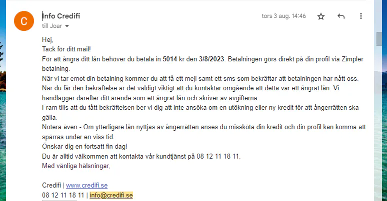 Mailkonversation med Credifi