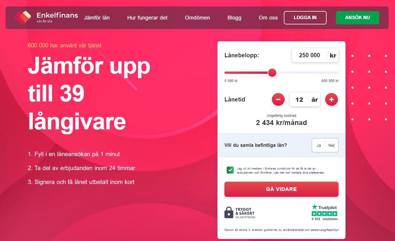 Enkelfinans ansökningsformulär steg 1