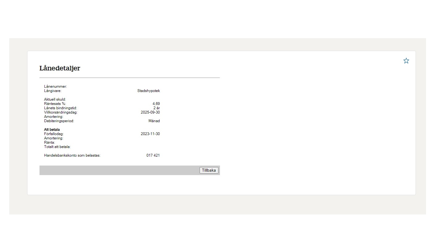 Lånedetaljer om vårt bolån