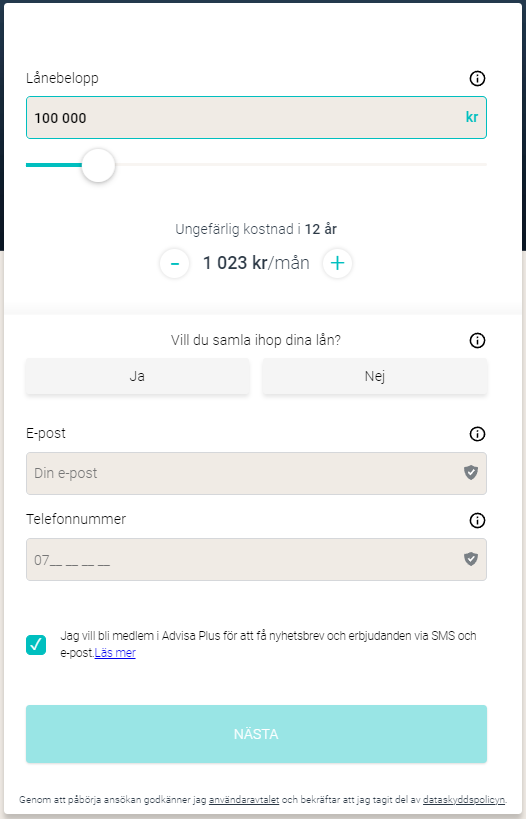 Steg 1 - Låna hos Advisa