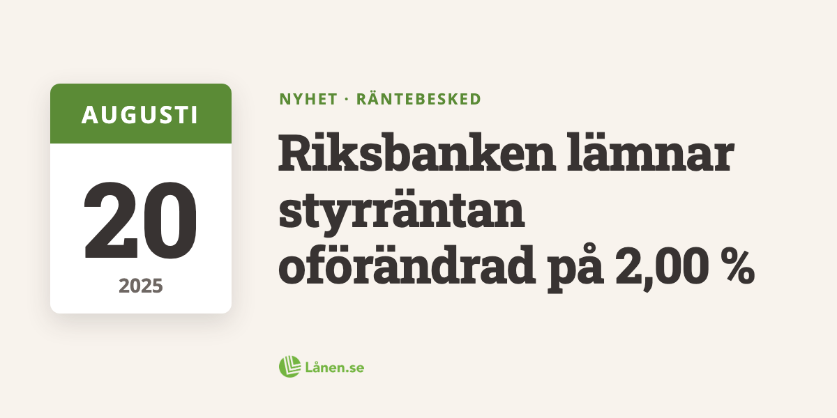 Riksbanken lämnar styrräntan oförändrad på 2,00 %