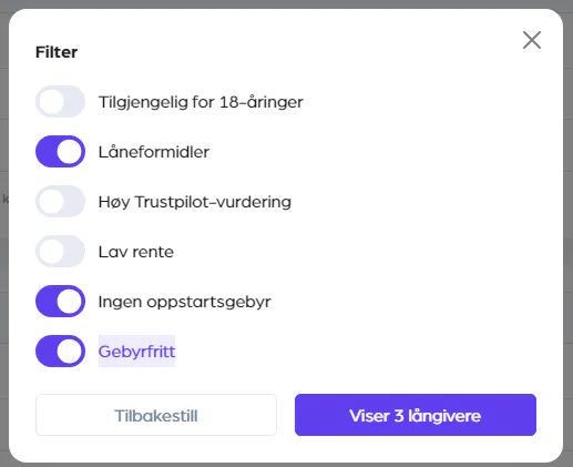 filtreringsmuligheter