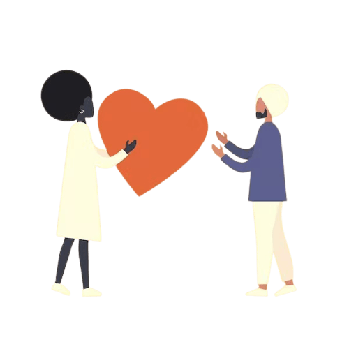 Two people passing a heart