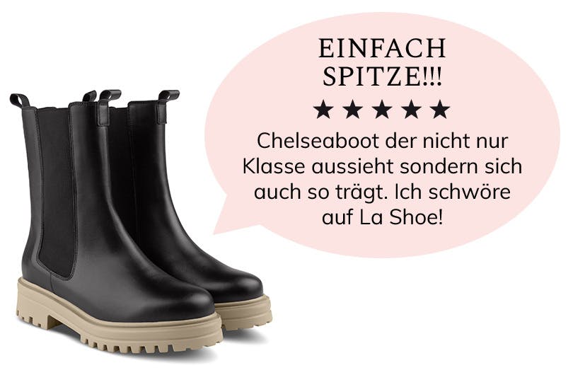 Eine Kundin schwärmt von unserem Chunky Chelsea Boot: "Ich schwöre auf LaShoe"