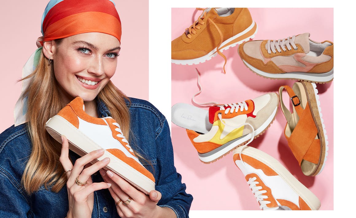 trendfarbe burnt orange bei lashoe ob sneaker sandalen oder pantoletten sommerliche farbe und super bequem