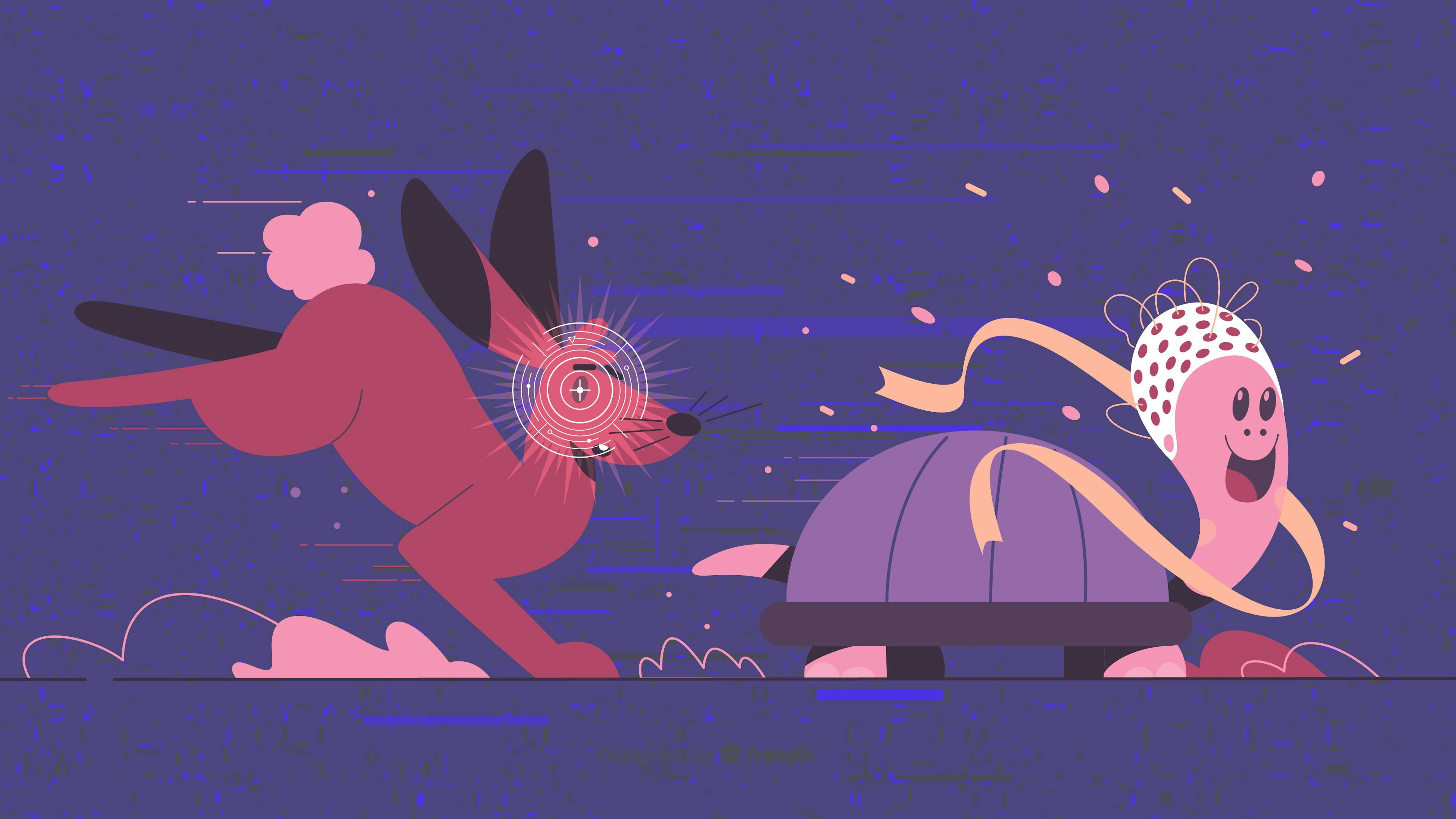 In a comic rendition of the Tortoise and the Hare, the Hare sports eye-tracking technology and falls behind the heels of the tortoise, wearing a brain-computer interface.