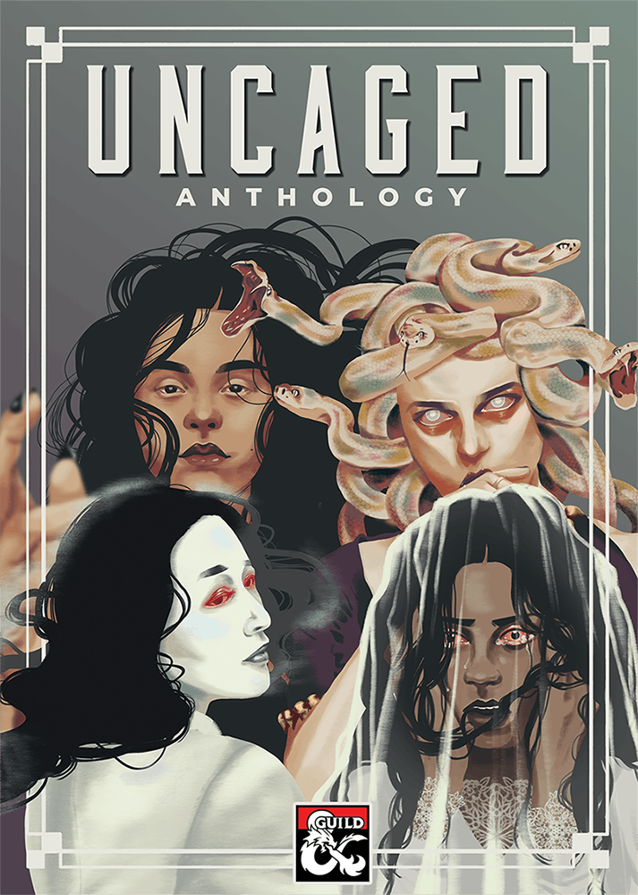 Cover of the bundled version of the Uncaged anthology series, featuring Medusa (vol. 1), Rusalka (vol. 2), Yuki-Onna (vol. 3) and La Llorona (vol. 4). Illustrations by Samantha Darcy.