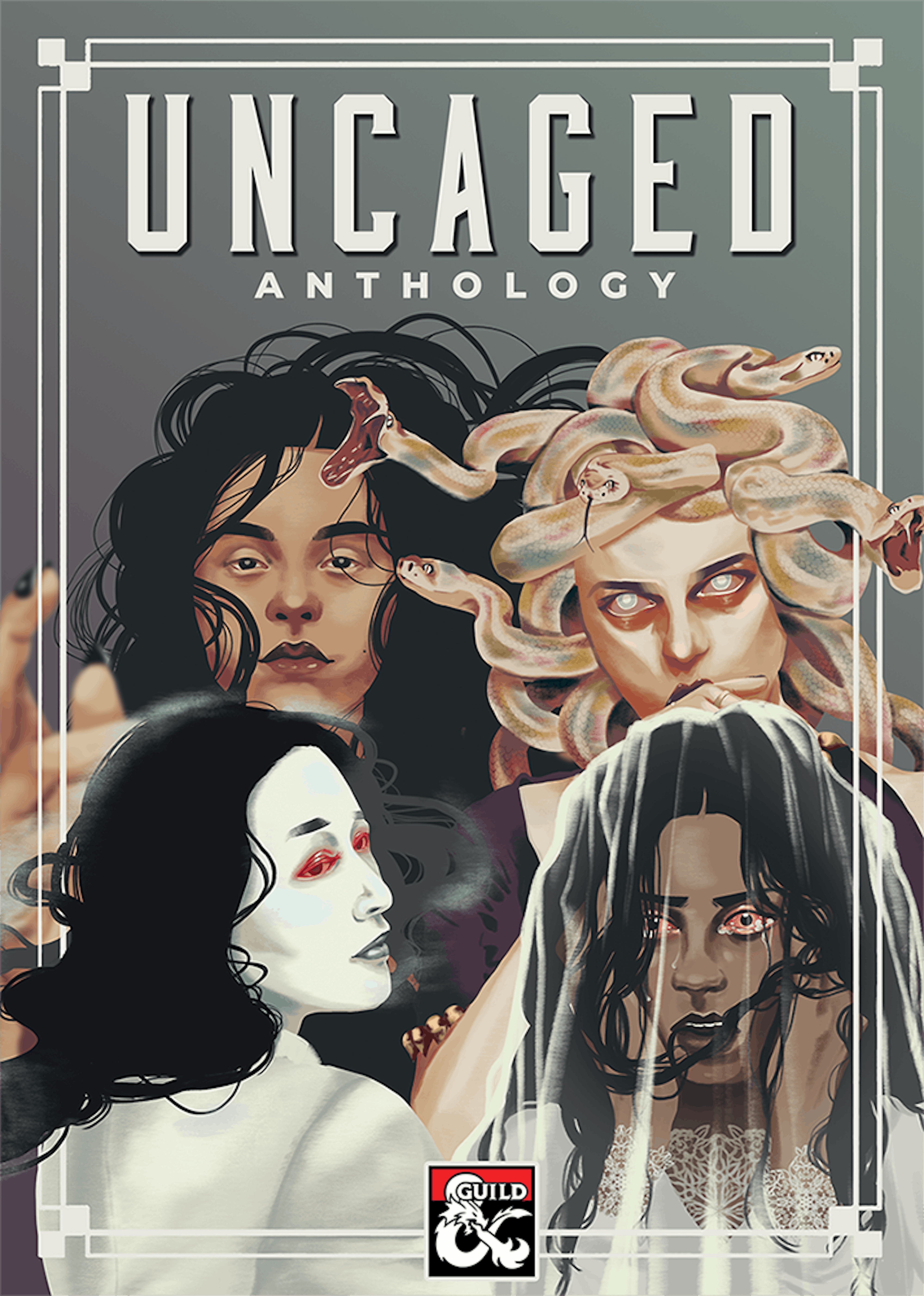 Cover of the bundled version of the Uncaged anthology series, featuring Medusa (vol. 1), Rusalka (vol. 2), Yuki-Onna (vol. 3) and La Llorona (vol. 4). Illustrations by Samantha Darcy. 
