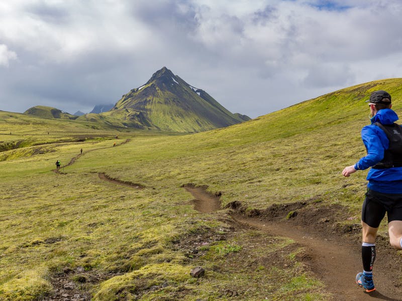 Laugavegur runner in green landscape