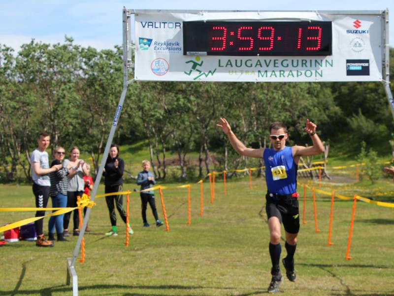Þorbergur Ingi Jónsson finishing the Laugavegur Ultra Marathon on 3:59:13