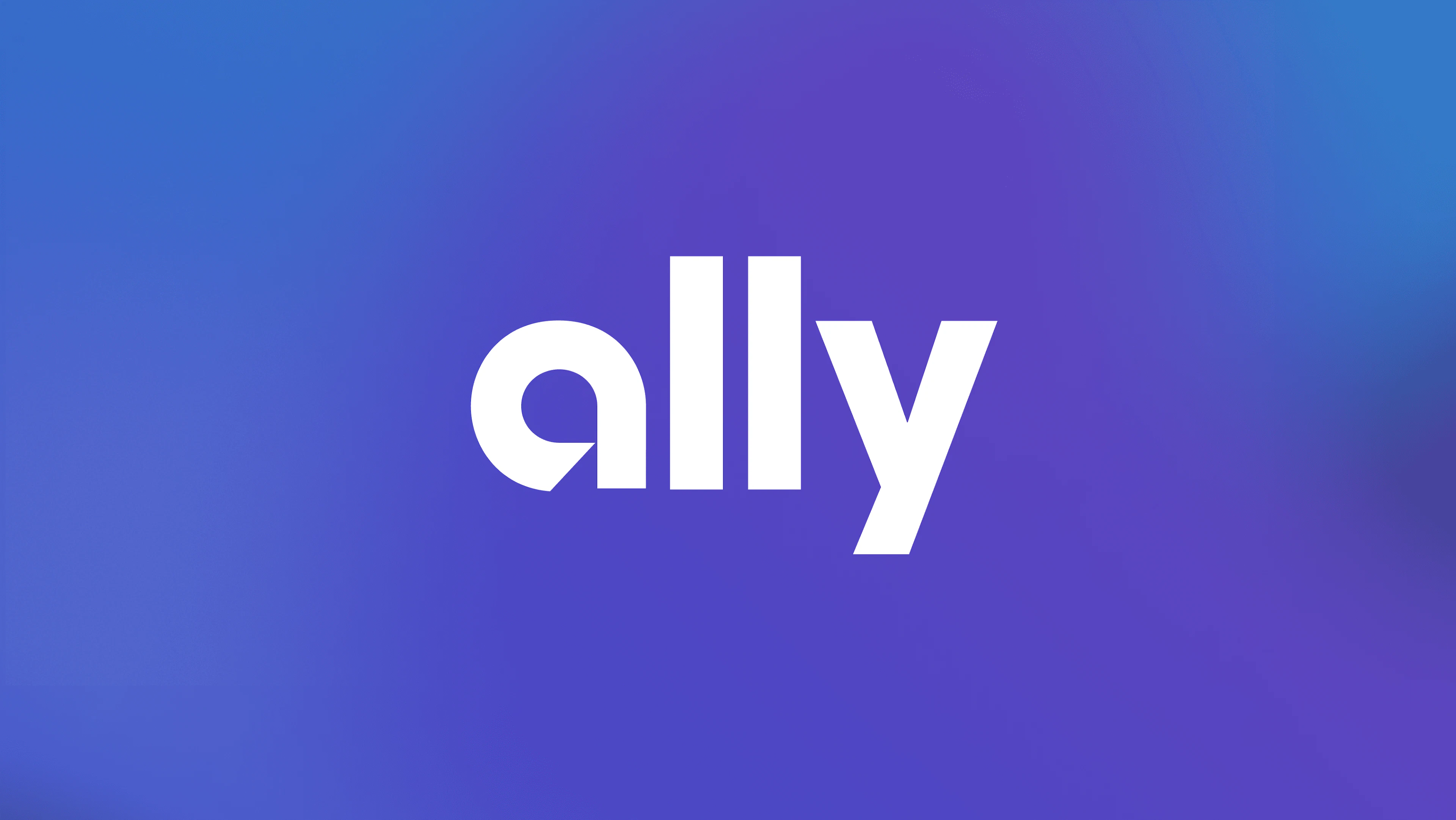 White Ally Financial logo on a blue and purple gradient background