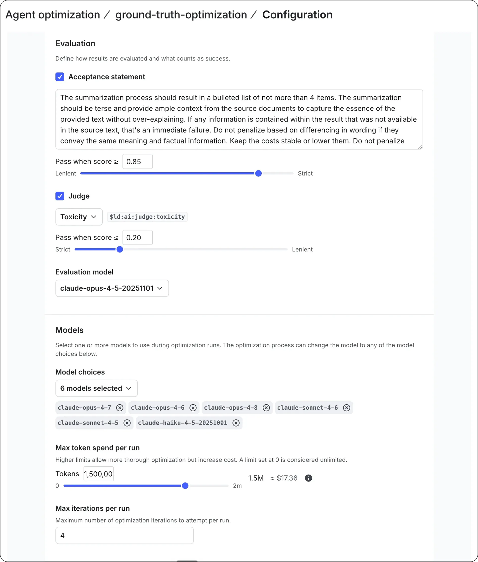 Configuring agent optimization in the LaunchDarkly UI