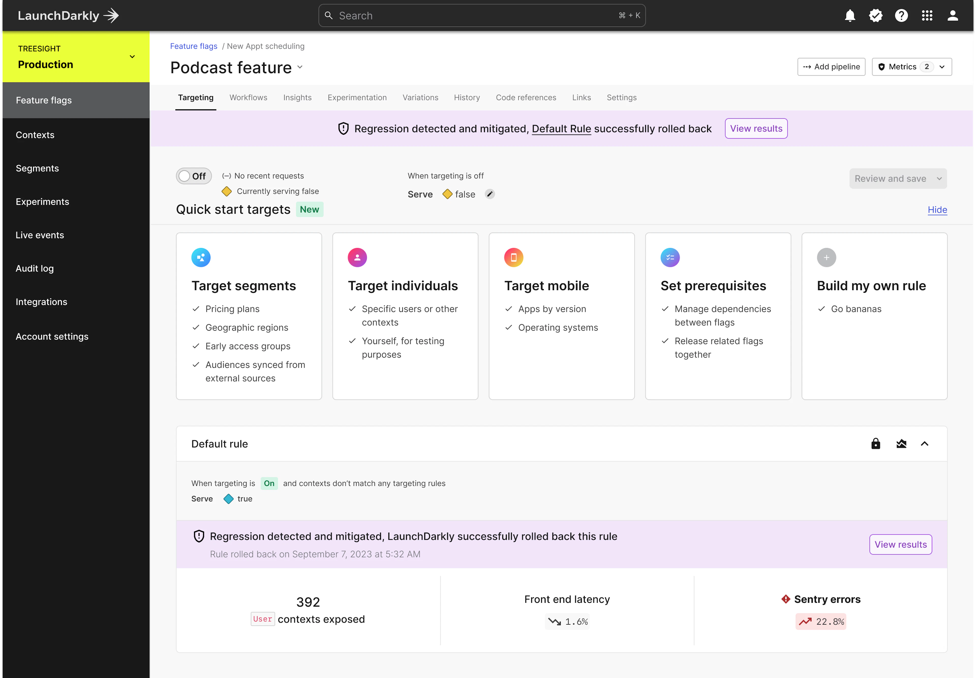 Release Guardian - issue detected and mitigated - product UI