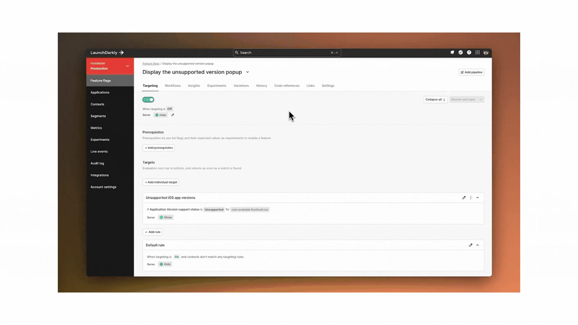Control mobile releases in LaunchDarkly gif 3