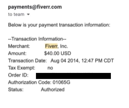 Receipt from Fiverr for art