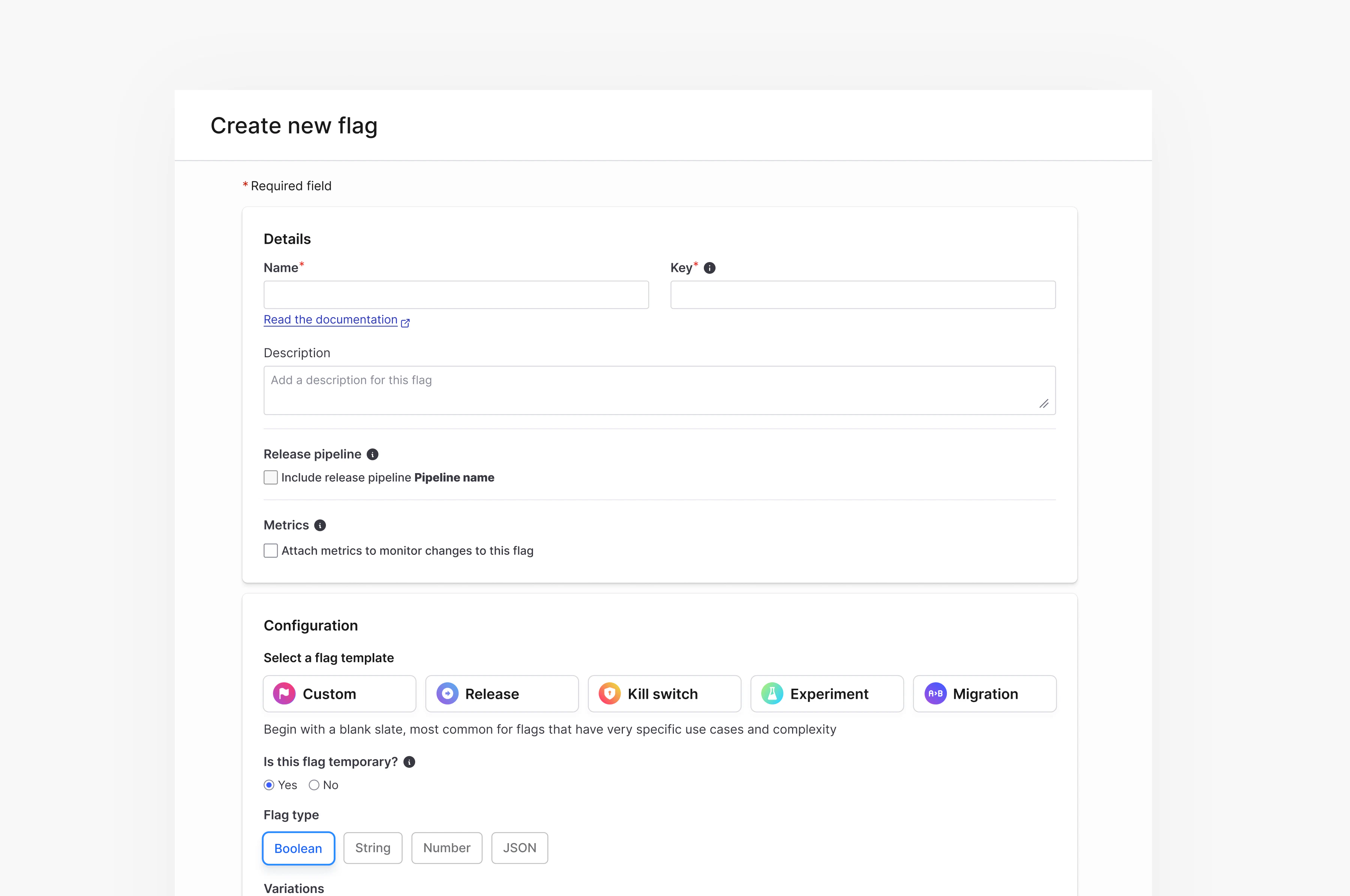 Create a new feature flag with custom defaults