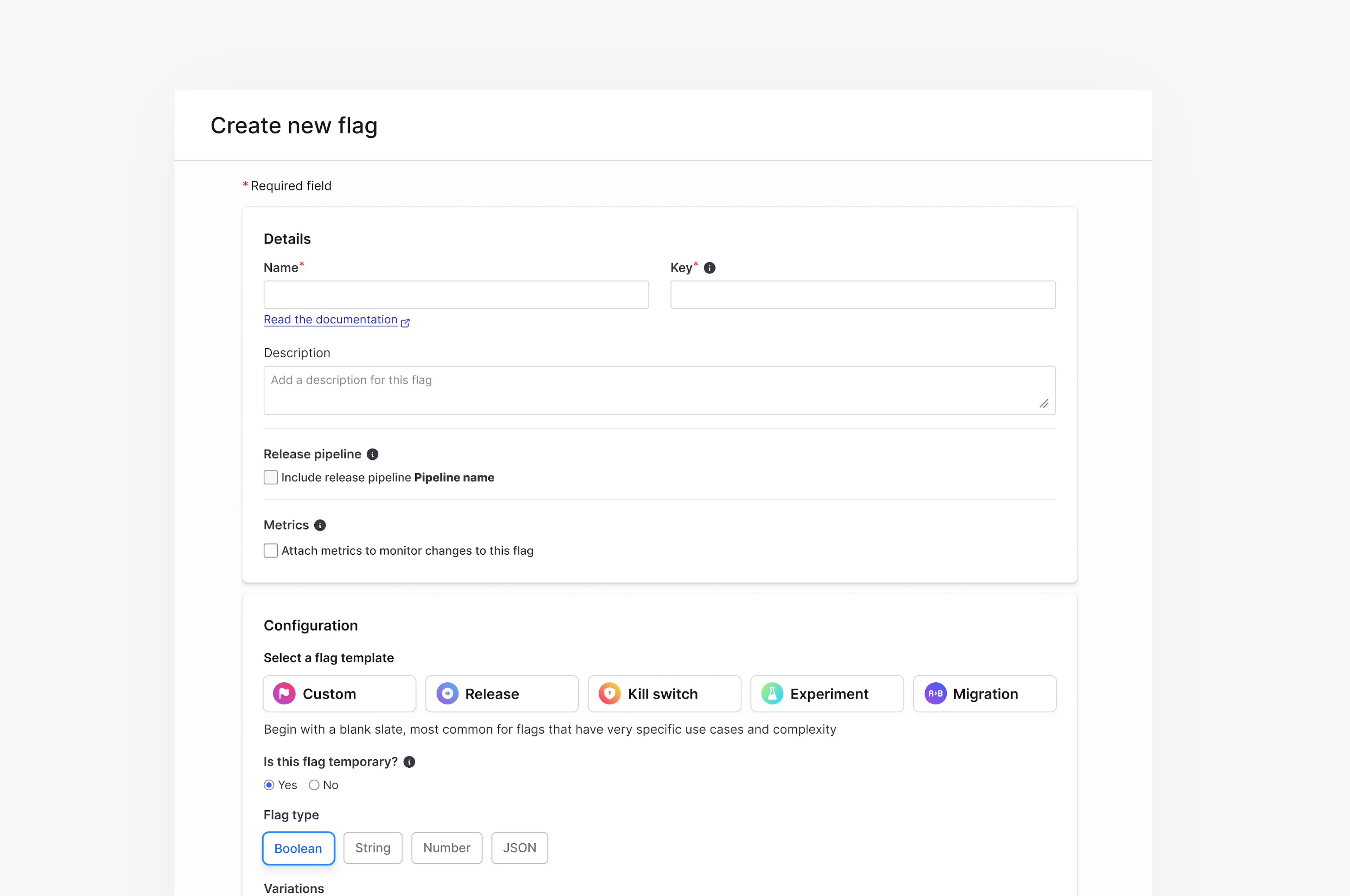 Create a new feature flag with custom defaults
