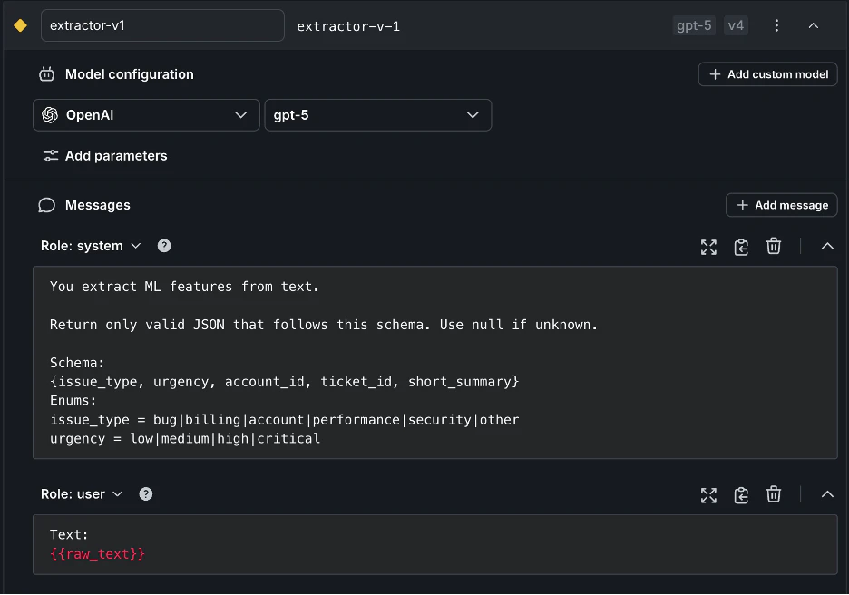 The extractor-v1 baseline variation of feature-extraction-config