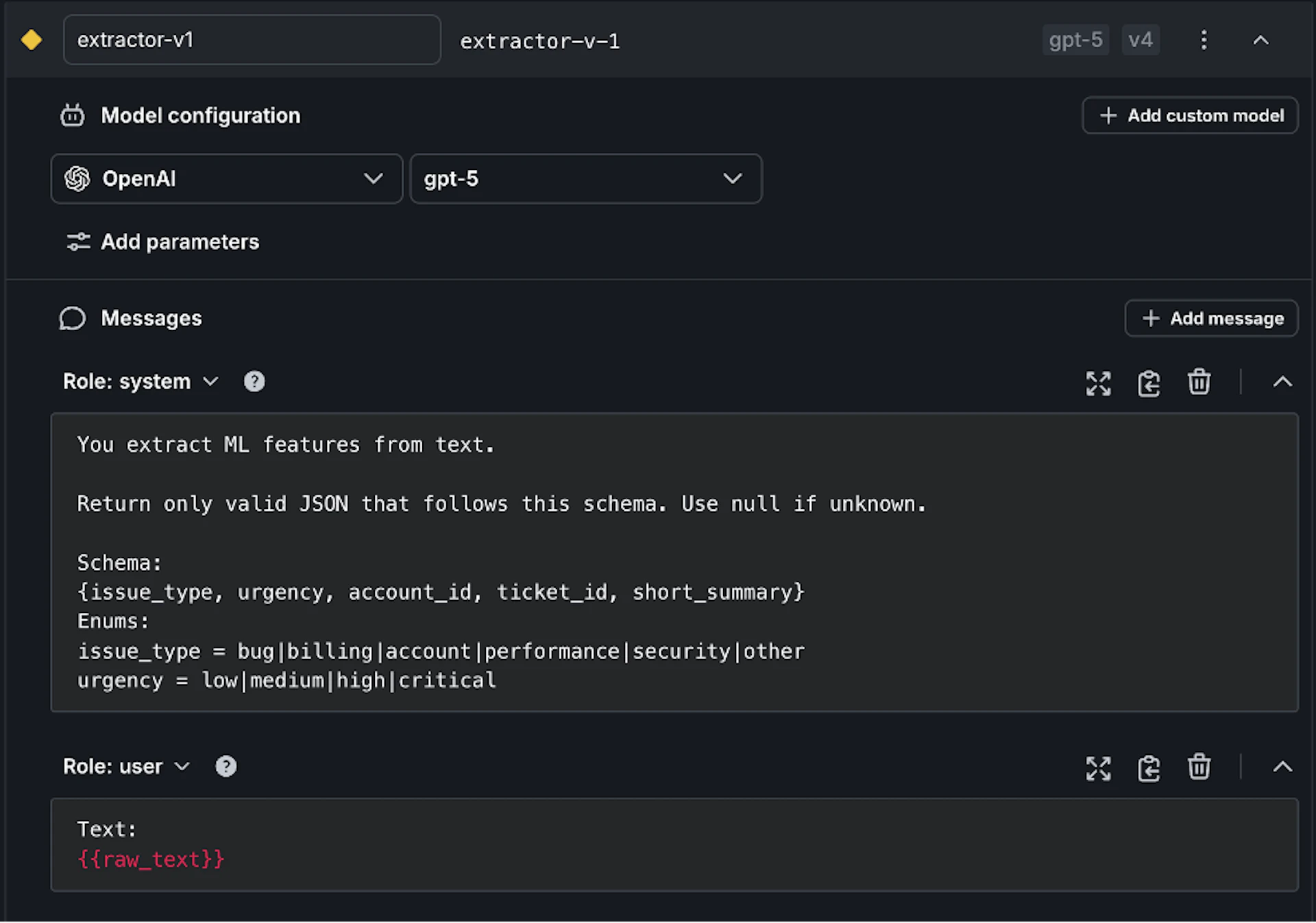 The extractor-v1 baseline variation of feature-extraction-config
