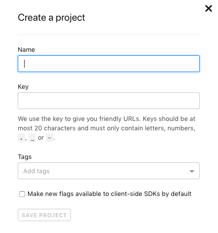 screenshot of create a project screen in GUI