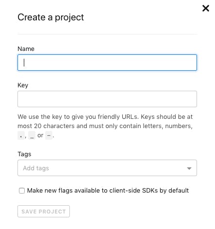 screenshot of create a project screen in GUI