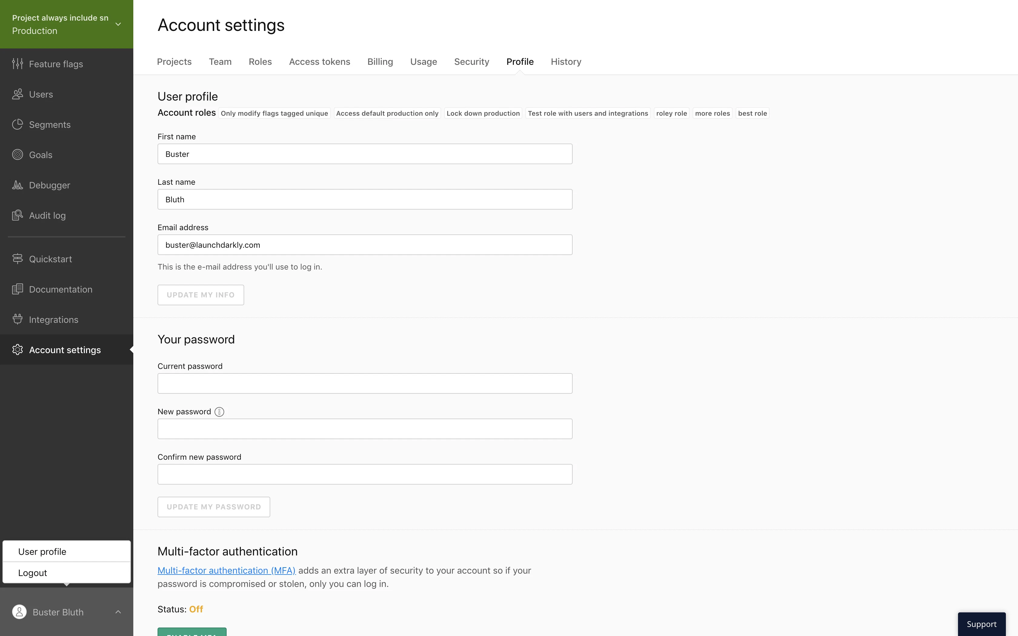 Launched: New Profile and Logout Menu