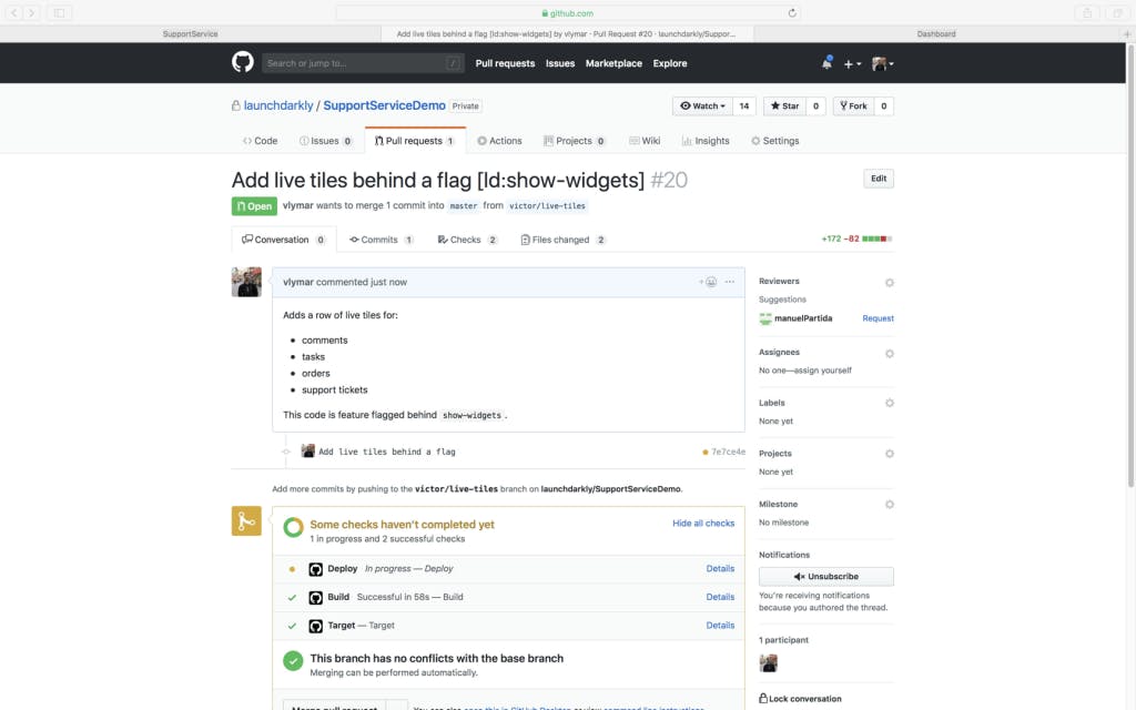 Screenshot of a LaunchDarkly GitHub Actions workflow