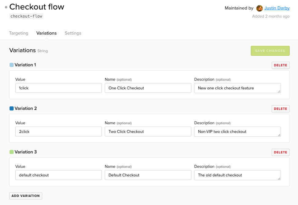 LaunchDarkly feature flag variation editor