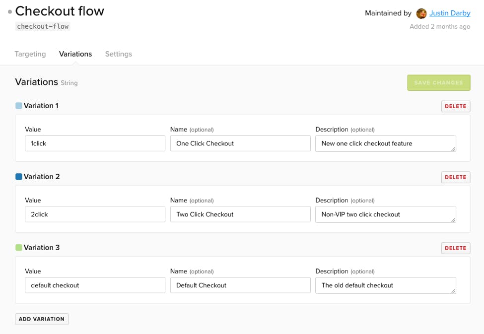 LaunchDarkly feature flag variation editor