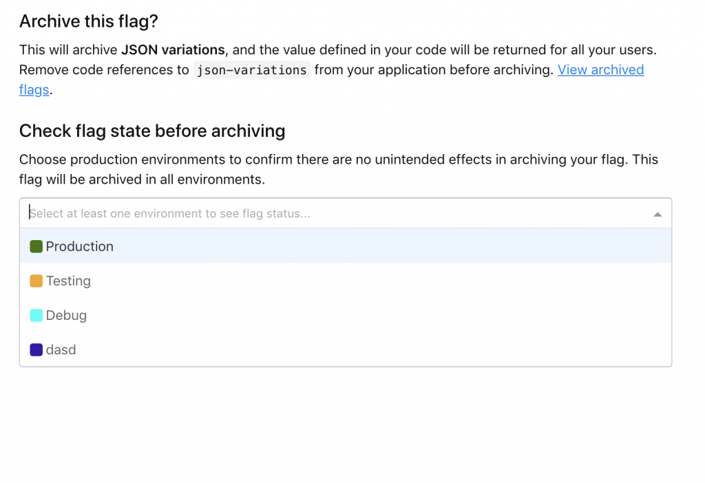 archive panel in LaunchDarkly