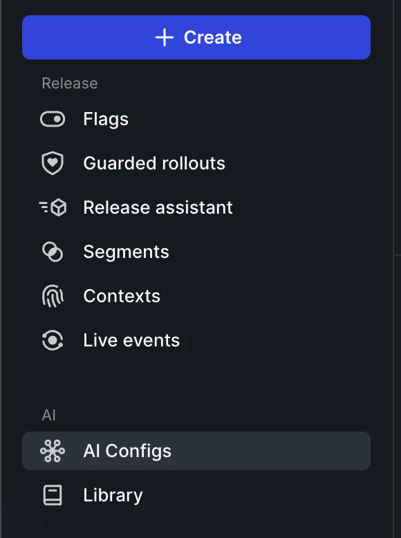 The LaunchDarkly dashboard sidebar with AI Configs selected