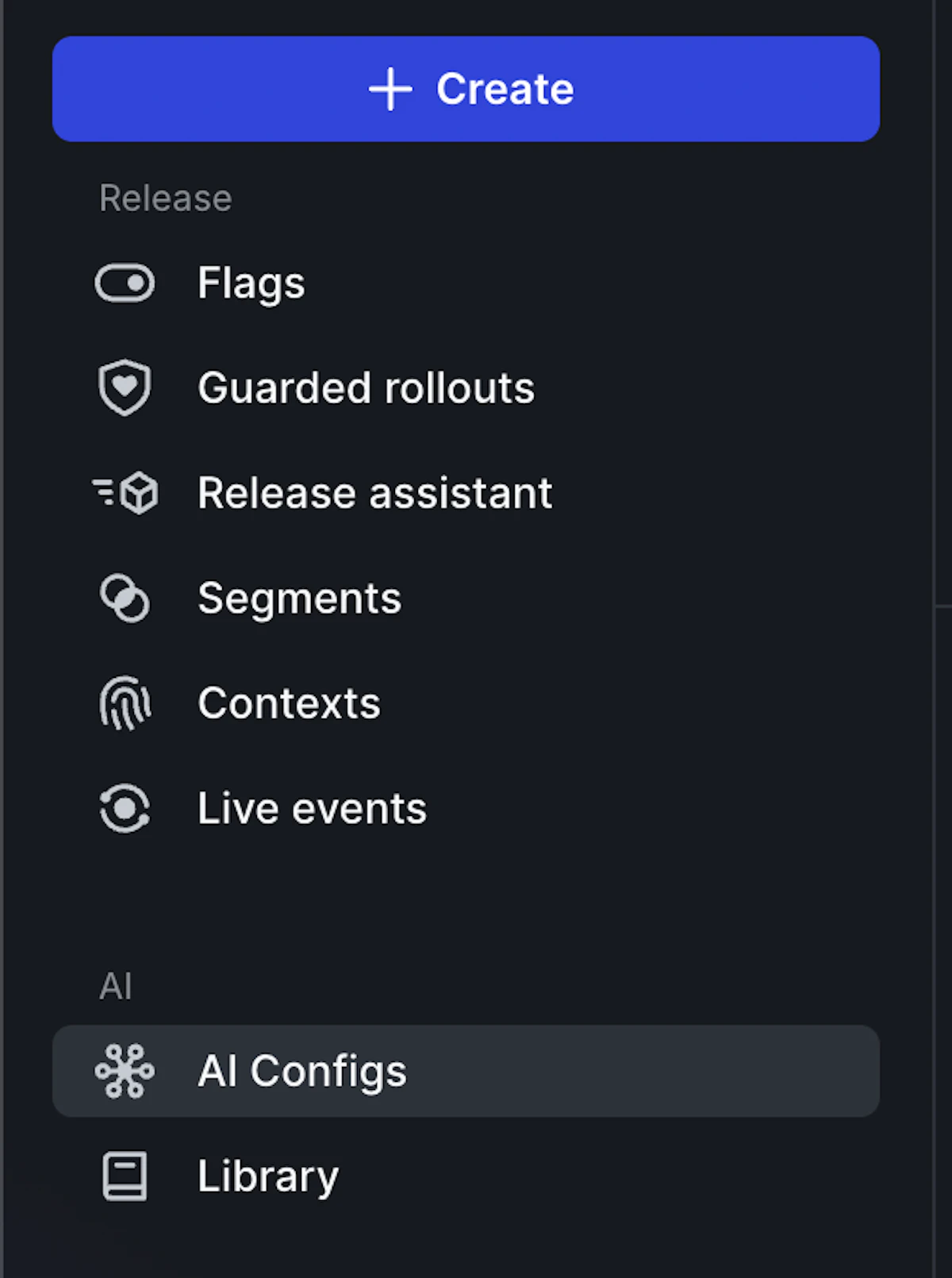 The LaunchDarkly dashboard sidebar with AI Configs selected