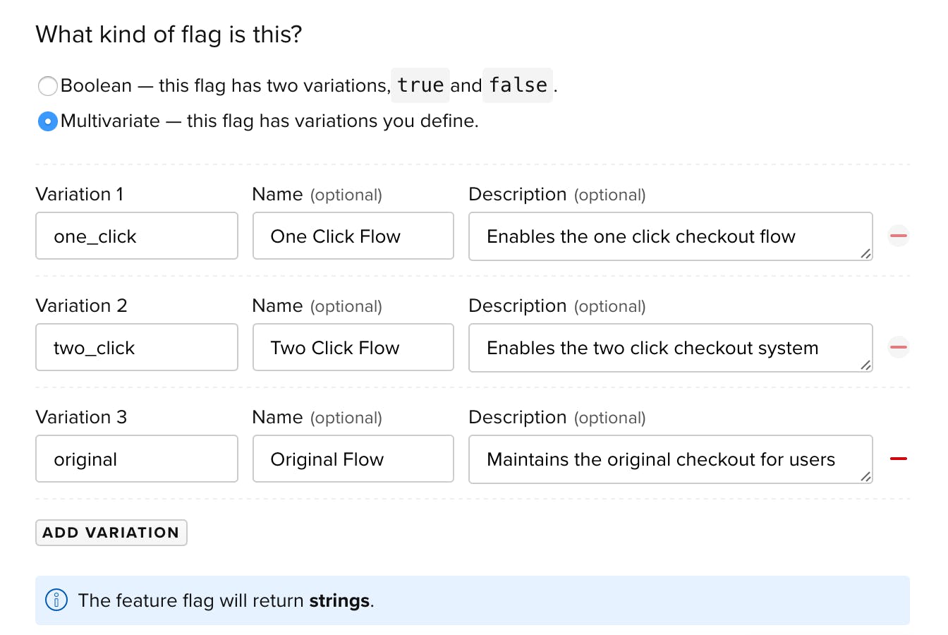 LaunchDarkly Multivariate Feature Flag / Toggles Names and Descriptions