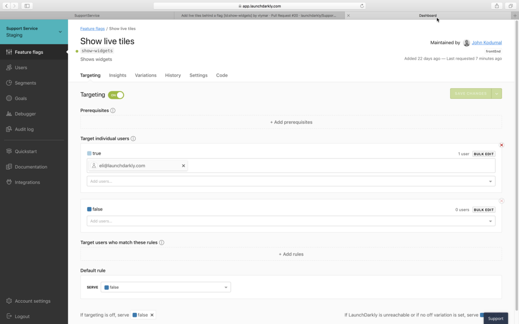 Screenshot of adding live flag in LaunchDarkly