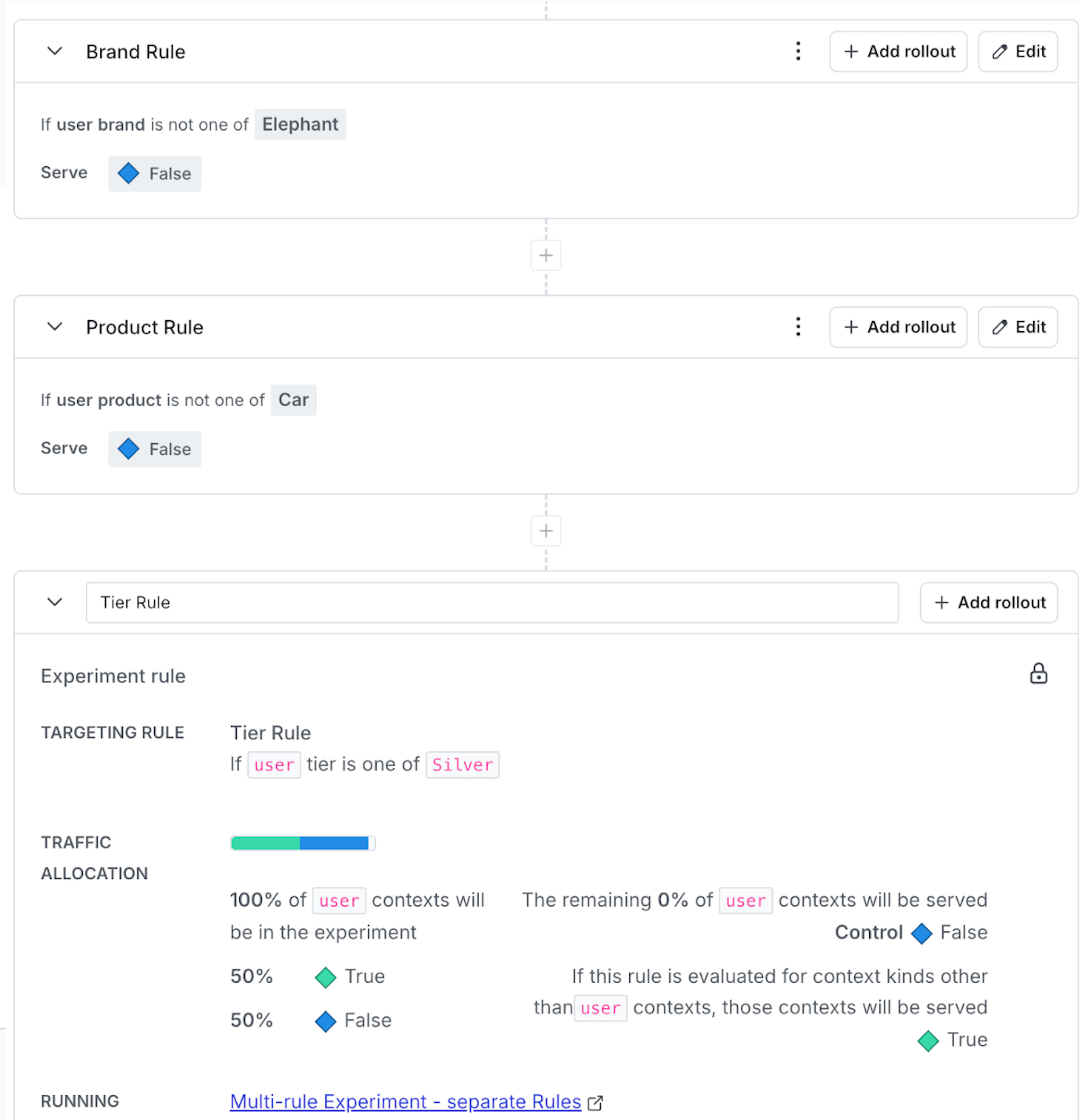 Setting up a flag with 3 separate targeting rules