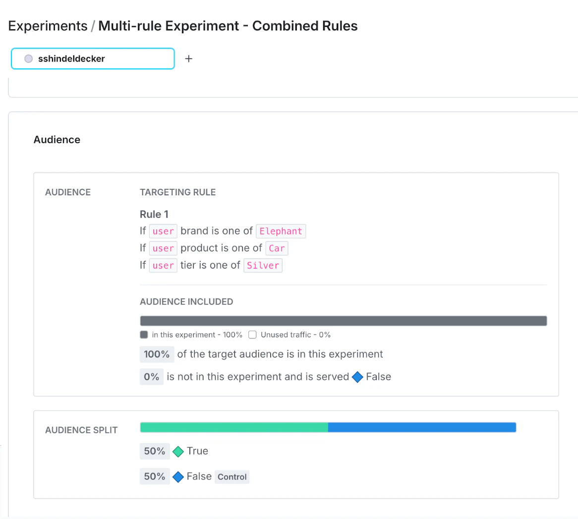 This rule is selected as an experiment is set up, and will determine the experiment audience