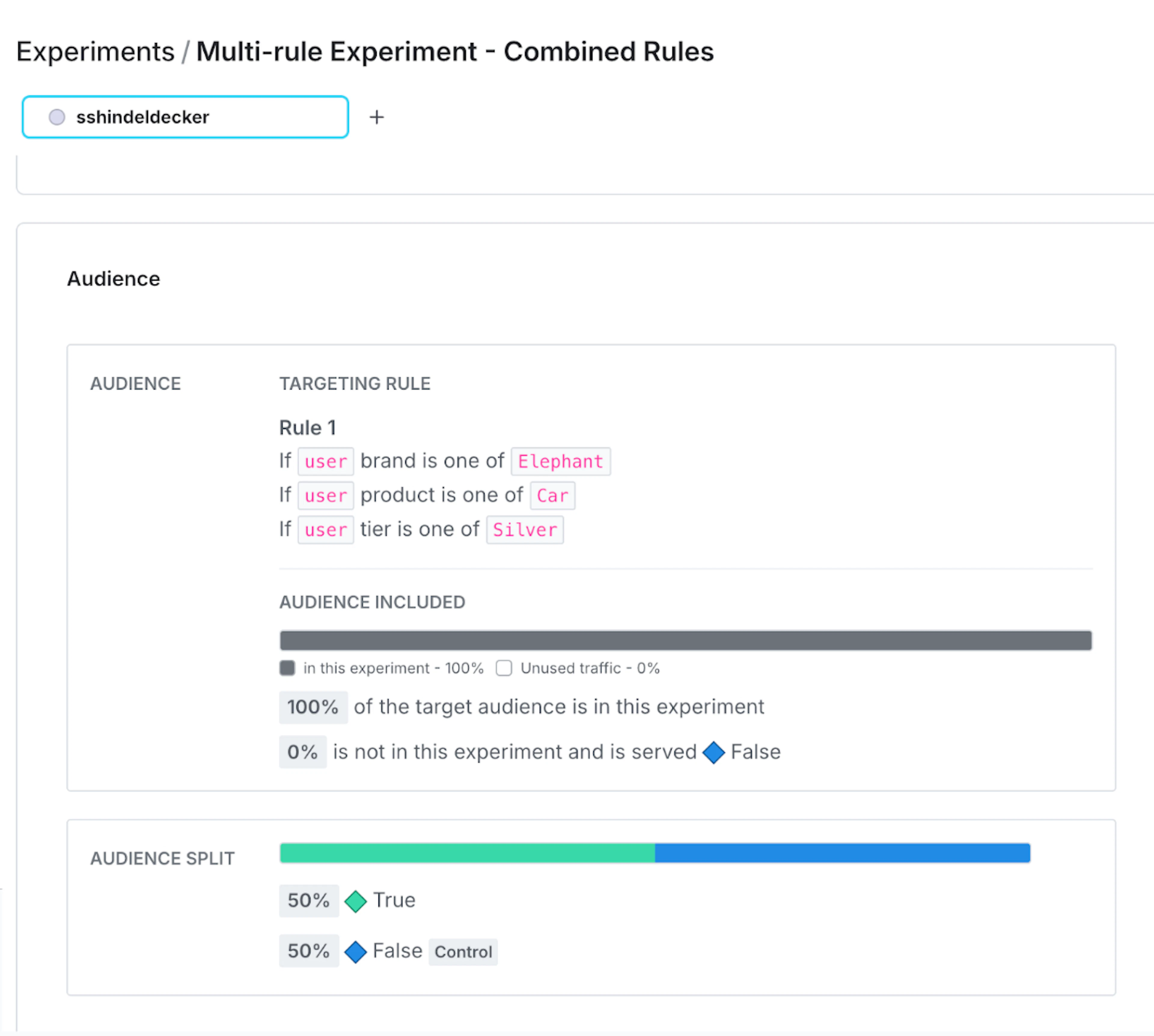 This rule is selected as an experiment is set up, and will determine the experiment audience