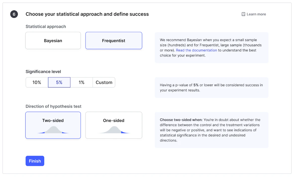 Choose between Bayesian and Frequentist when setting up your experiment in LaunchDarkly