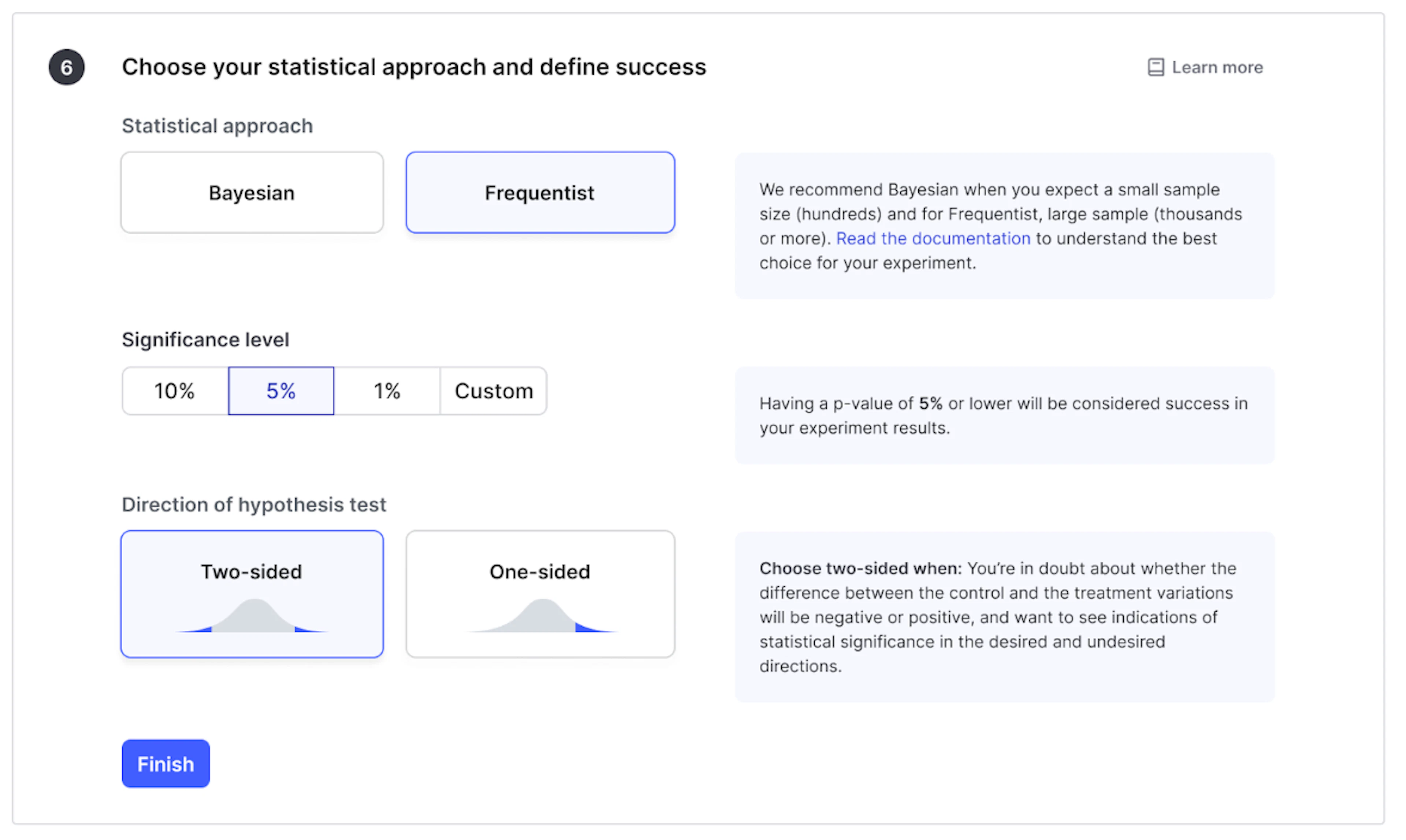 Choose between Bayesian and Frequentist when setting up your experiment in LaunchDarkly